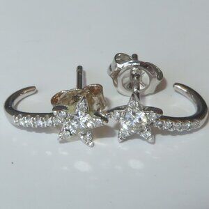 Bony Levy Star Diamond 18K White Gold Earrings Semi Hoops